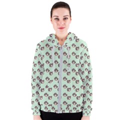 Kawaii Dougnut Green Pattern Women s Zipper Hoodie by snowwhitegirl