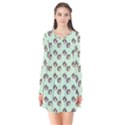 Kawaii Dougnut Green Pattern Long Sleeve V-neck Flare Dress View1