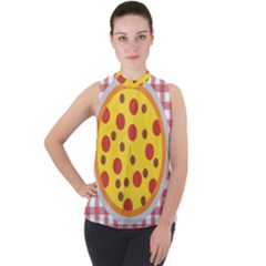 Pizza Table Pepperoni Sausage Copy Mock Neck Chiffon Sleeveless Top by Nexatart