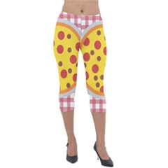 Pizza Table Pepperoni Sausage Copy Lightweight Velour Capri Leggings  by Nexatart