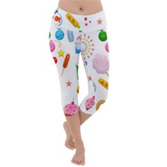 Summer Fair Food Goldfish Lightweight Velour Capri Yoga Leggings by Nexatart