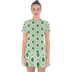 White Background Green Shapes Drop Hem Mini Chiffon Dress by Nexatart