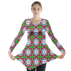 Squares Square Pattern Long Sleeve Tunic  by Nexatart