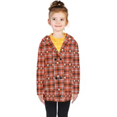 Plaid - Red With Skulls Kids  Double Breasted Button Coat by WensdaiAmbrose