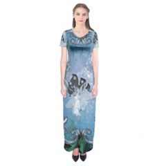 Surfboard With Dolphin Short Sleeve Maxi Dress by FantasyWorld7