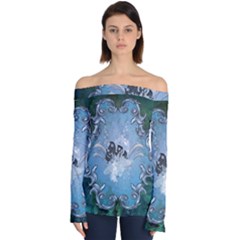 Surfboard With Dolphin Off Shoulder Long Sleeve Top by FantasyWorld7