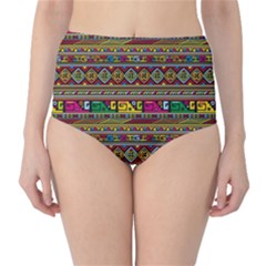 Traditional Africa Border Wallpaper Pattern Colored Classic High-waist Bikini Bottoms by EDDArt