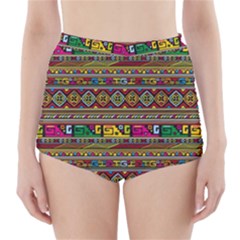 Traditional Africa Border Wallpaper Pattern Colored High-waisted Bikini Bottoms by EDDArt