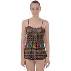 Traditional Africa Border Wallpaper Pattern Colored Babydoll Tankini Set by EDDArt