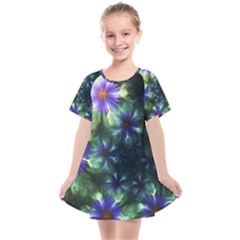 Fractal Painting Blue Floral Kids  Smock Dress by Pakrebo