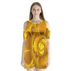 Fractal Yellow Flower Floral Shoulder Cutout Velvet One Piece by Pakrebo