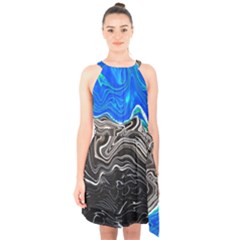 Paint Acrylic Paint Art Colorful Halter Collar Waist Tie Chiffon Dress by Pakrebo