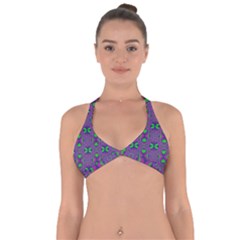 Seamless Wallpaper Pattern Ornament Green Purple Halter Neck Bikini Top by Pakrebo