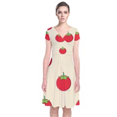 Fresh Tomato Short Sleeve Front Wrap Dress by HermanTelo