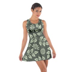 Flowers Pattern Spring Green Cotton Racerback Dress by Bajindul