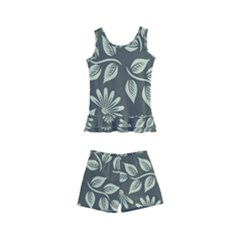 Flowers Pattern Spring Green Kids  Boyleg Swimsuit by Bajindul