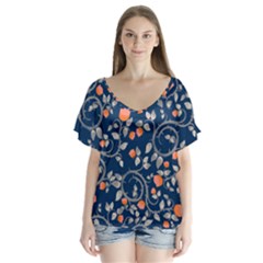 Midnight Florals V-neck Flutter Sleeve Top by VeataAtticus