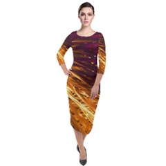 Lines Curlicue Fantasy Colorful Quarter Sleeve Midi Velour Bodycon Dress by Bajindul