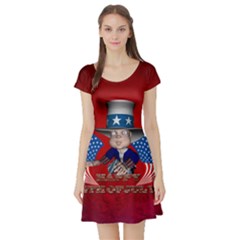 Happy 4th Of July Short Sleeve Skater Dress by FantasyWorld7