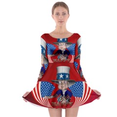 Happy 4th Of July Long Sleeve Skater Dress by FantasyWorld7