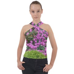 Late April Purple Tulip Cross Neck Velour Top by Riverwoman