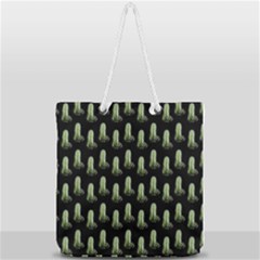 Cactus Black Pattern Full Print Rope Handle Tote (large) by snowwhitegirl