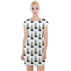 Cactus White Pattern Cap Sleeve Bodycon Dress by snowwhitegirl