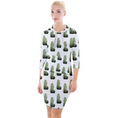 Cactus White Pattern Quarter Sleeve Hood Bodycon Dress by snowwhitegirl