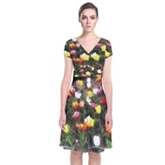 Tulips  Short Sleeve Front Wrap Dress by Riverwoman