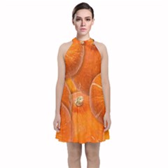 Pumpkin Halloween Fall Thanksgiving Velvet Halter Neckline Dress  by Pakrebo