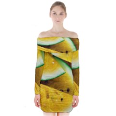 Sliced Watermelon Lot Long Sleeve Off Shoulder Dress by Pakrebo