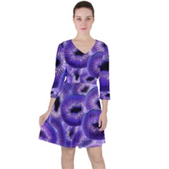 Sliced Kiwi Fruits Purple Ruffle Dress by Pakrebo