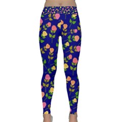 Flowers Roses Blue Classic Yoga Leggings by Bajindul