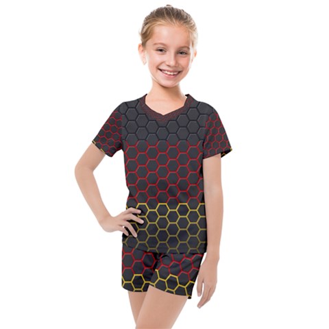 Germany Flag Hexagon Kids  Mesh Tee And Shorts Set by HermanTelo