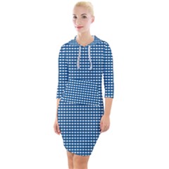 Gingham Plaid Fabric Pattern Blue Quarter Sleeve Hood Bodycon Dress by HermanTelo