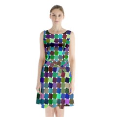 Geometric Background Colorful Sleeveless Waist Tie Chiffon Dress by HermanTelo