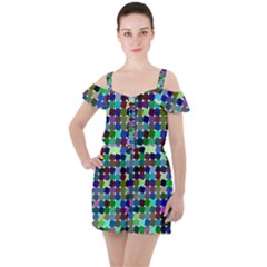 Geometric Background Colorful Ruffle Cut Out Chiffon Playsuit by HermanTelo