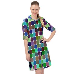 Geometric Background Colorful Long Sleeve Mini Shirt Dress by HermanTelo