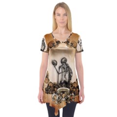 Awesome Skeleton With Skulls Short Sleeve Tunic  by FantasyWorld7