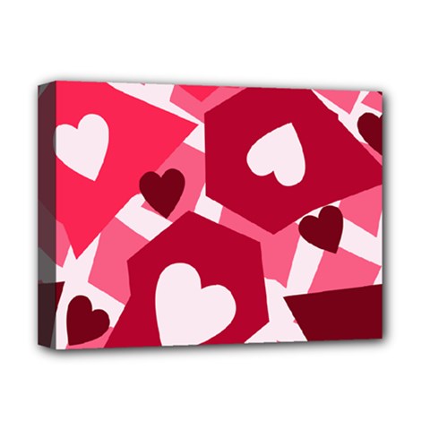 Pink Hearts Pattern Love Shape Deluxe Canvas 16  X 12  (stretched)  by Bajindul