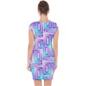 Geometric Metallic Aqua Purple Capsleeve Drawstring Dress  View2