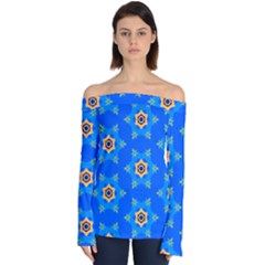 Pattern Backgrounds Blue Star Off Shoulder Long Sleeve Top by HermanTelo