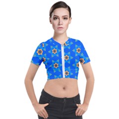 Pattern Backgrounds Blue Star Short Sleeve Cropped Jacket by HermanTelo