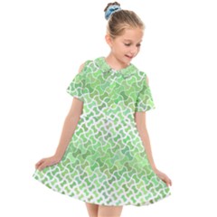 Green Pattern Curved Puzzle Kids  Short Sleeve Shirt Dress by HermanTelo