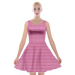 Gingham Plaid Fabric Pattern Pink Velvet Skater Dress by HermanTelo