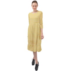 Gingham Plaid Fabric Pattern Yellow Ruffle End Midi Chiffon Dress by HermanTelo