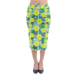 Narcissus Yellow Flowers Winter Midi Pencil Skirt by HermanTelo