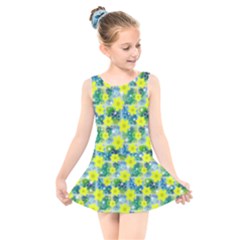 Narcissus Yellow Flowers Winter Kids  Skater Dress Swimsuit by HermanTelo