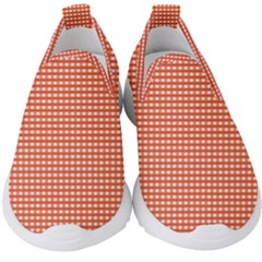 Gingham Plaid Fabric Pattern Red Kids  Slip On Sneakers by HermanTelo