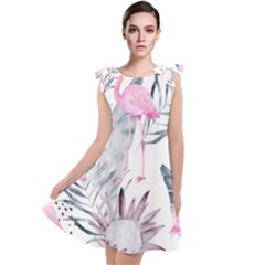 Tropical Flamingos Tie Up Tunic Dress by Sobalvarro